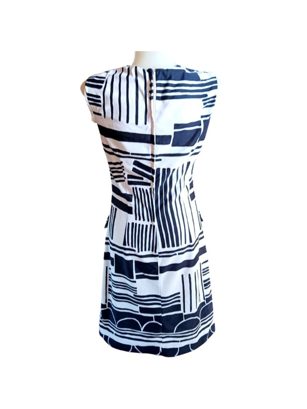 Vintage Jackie-O Dress 6/8 Small 60's Mod Geometric Print Sleeveless Sheath Mod - Picture 7 of 7